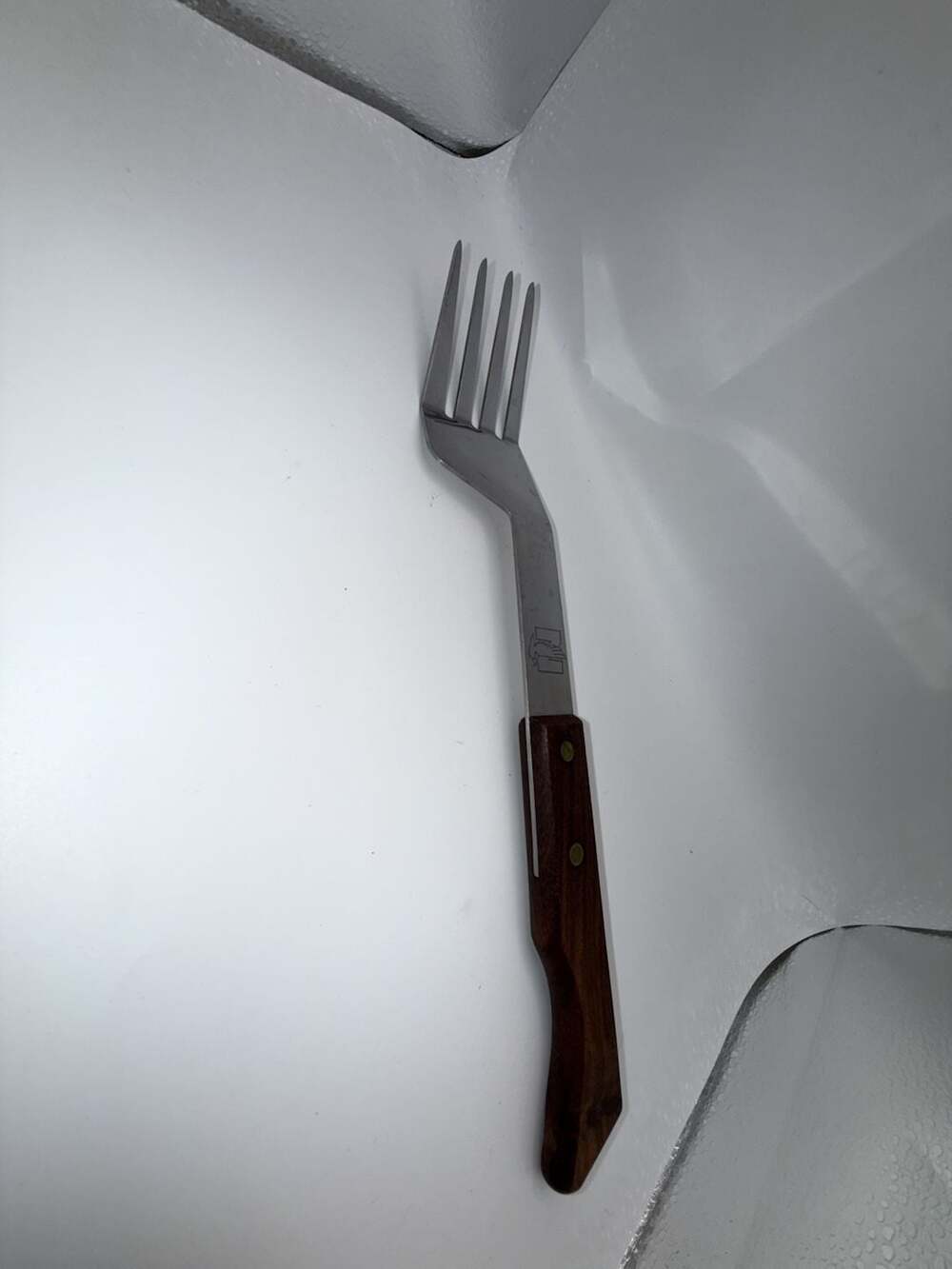 Vintage Advertising Offset BBQ Serving Fork with Wood Handle